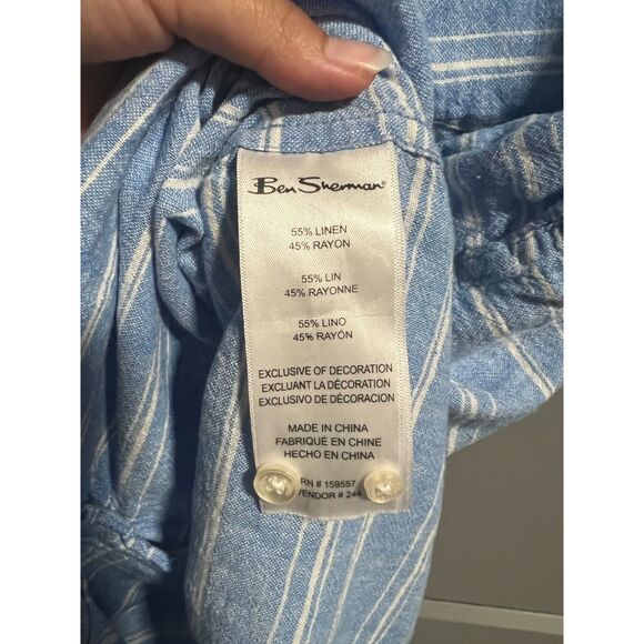 Ben Sherman Linen/Rayon Blend Button Up Short Sleeve Shirt Blue Large Nautical - Picture 5 of 5